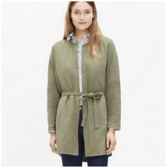 Madewell Olive Green Stitch  Edge Duster Utility Jacket Cardigan tie waist XS - Picture 1 of 16